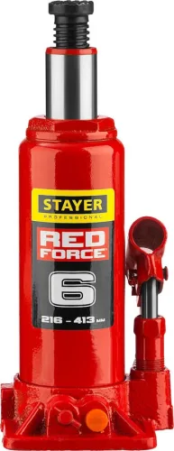 STAYER 6 т, 216-413 мм, домкрат бутылочный гидравлический RED FORCE 43160-6_z01 Professional