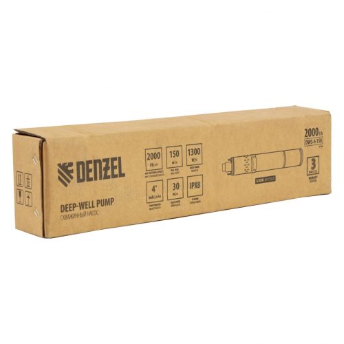 Фото Скважинный насос DWS-4-150, винтовой, диаметр 4", 1300 Вт, 2000 л/ч, напор 150 м Denzel Скважинный насос DWS-4-150, винтовой, диаметр 4", 1300 Вт, 2000 л/ч, напор 150 м Denzel