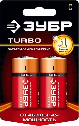 ЗУБР с, 2 шт., батарейка алкалиновая TURBO 59215-2C