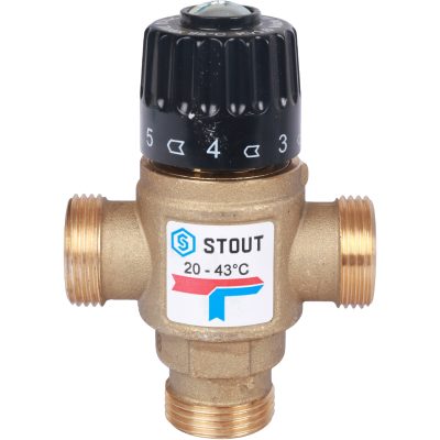 SVM-0120-164320 STOUT Термостатический смесительный клапан для систем отопления и ГВС 3/4"  НР   20-43°С KV 1,6