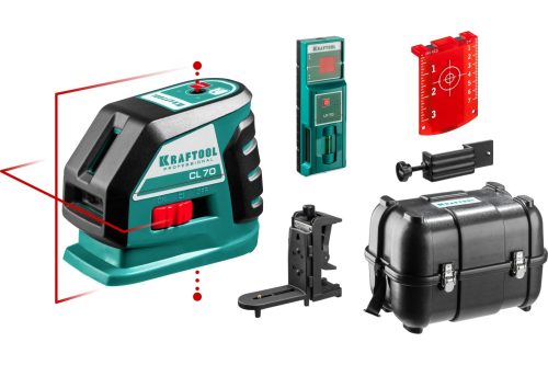 KRAFTOOL 20-70 м, (детектор), сверхъяркий, IP54, точн. 0,2 мм/м, детектор, в кейсе, нивелир лазерный линейный CL-70-4 34660-4
