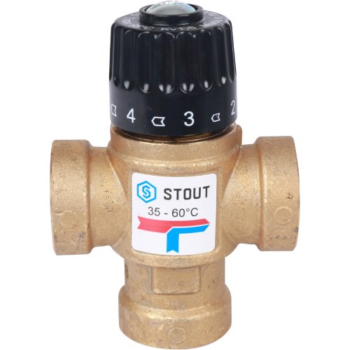 SVM-0110-166020 STOUT Термостатический смесительный клапан для систем отопления и ГВС 3/4"  ВР   35-60°С KV 1,6