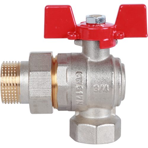 RBV-0006-0610220 ROMMER Шаровой кран угловой с американкой 3/4" ВН/НР, ручка бабочка