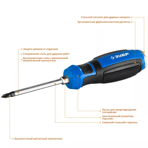 Фото ЗУБР PH1х75 мм, отвертка ударная 25272-1 УДАРНИК ЗУБР PH1х75 мм, отвертка ударная 25272-1 УДАРНИК