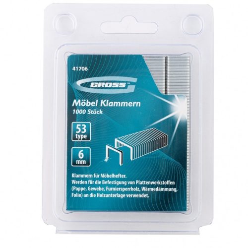 Фото Скобы, 6 мм, для мебельного степлера усиленные, тип 53, 1000 шт Gross Скобы, 6 мм, для мебельного степлера усиленные, тип 53, 1000 шт Gross