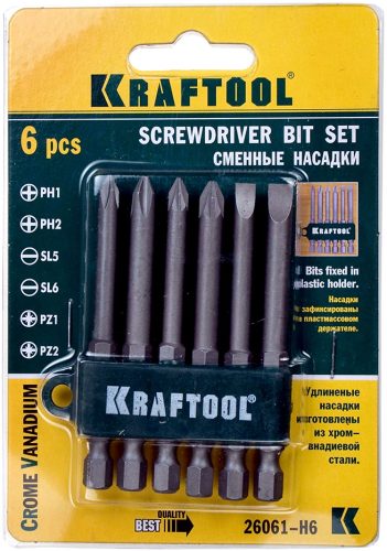 KRAFTOOL 6 шт., 1/4", набор бит 26061-H6