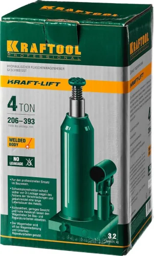 KRAFTOOL 4 т, 206-393 мм, домкрат гидравлический бутылочный сварной Kraft-Lift 43462-4_z01