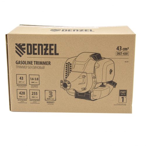 Фото Триммер бензиновый DGT 430, 43 см3, 2.5 л. с, неразъемная штанга, состоит из 2 частей Denzel Триммер бензиновый DGT 430, 43 см3, 2.5 л. с, неразъемная штанга, состоит из 2 частей Denzel