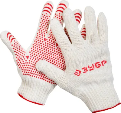 ЗУБР L-XL, 7 класс, х/б, перчатки для тяжелых работ, с ПВХ-гель покрытием (точка) 11456-XL Мастер
