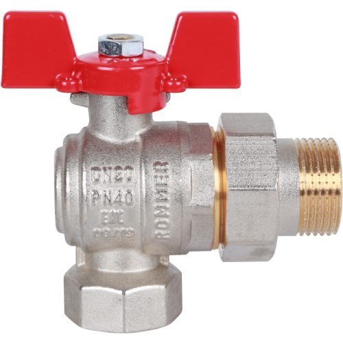 RBV-0006-0610220 ROMMER Шаровой кран угловой с американкой 3/4" ВН/НР, ручка бабочка