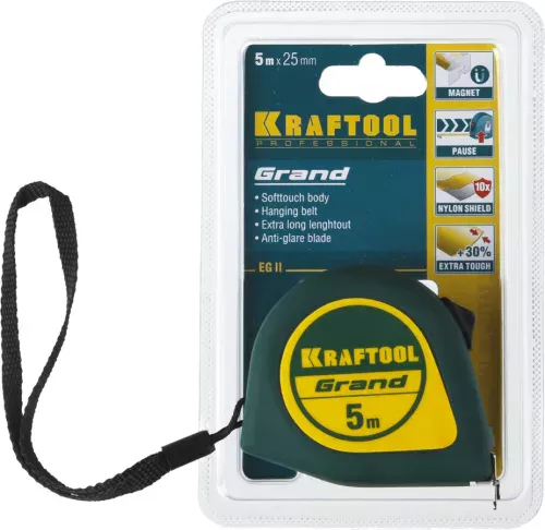 KRAFTOOL 5 м х 25 мм, рулетка GRAND 34022-05-25