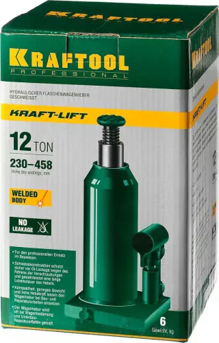 KRAFTOOL 12 т, 230-458 мм, домкрат гидравлический бутылочный сварной Kraft-Lift 43462-12_z01