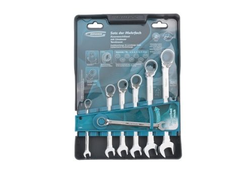 Набор ключей комбинированных с трещоткой, 8-19 мм, 7 шт, реверсивные, CrV Gross