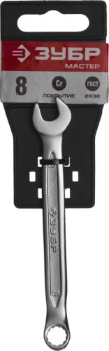 ЗУБР 8 мм, Cr-V сталь, хромированный, гаечный ключ комбинированный 27087-08