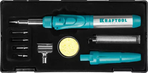 KRAFTOOL 5 насадок, 1300 °C, пьезоподжиг, паяльник газовый Pro в наборе 55503-H10