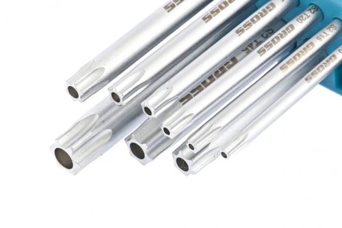 Фото Набор ключей имбусовых Torx -TT, 9 шт: T10-T50, удлиненные, S2, сатинированные Gross Набор ключей имбусовых Torx -TT, 9 шт: T10-T50, удлиненные, S2, сатинированные Gross