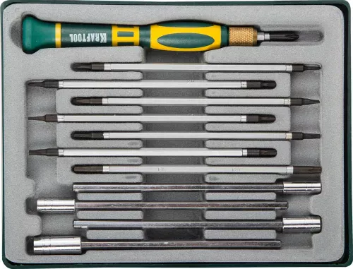 KRAFTOOL 12 предметов, отвёртка для точных работ со сменными стержнями и головками X-Turbo 25611-H12