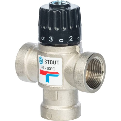 *SVM-0010-166020 STOUT Термостатический смесительный клапан для систем отопления и ГВС 3/4"  ВР   35-60°С KV 1,6