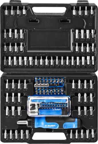 Фото ЗУБР 130 шт., отвертка реверсивная в наборе с битами и отсеком для бит в рукоятке 25237-H129 ЗУБР 130 шт., отвертка реверсивная в наборе с битами и отсеком для бит в рукоятке 25237-H129