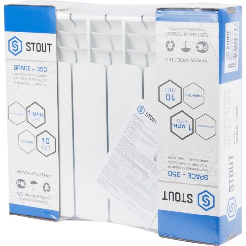 SRB-0310-035006 STOUT Space 350 6 секций радиатор биметаллический боковое подключение RAL9016