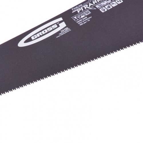 Фото Ножовка по дереву "Piranha", 450 мм, 11-12 TPI, зуб-3D, каленый зуб, тефлоновое покрытие полотна, двухкомпонентная рукоятка Gross Ножовка по дереву "Piranha", 450 мм, 11-12 TPI, зуб-3D, каленый зуб, тефлоновое покрытие полотна, двухкомпонентная рукоятка Gross
