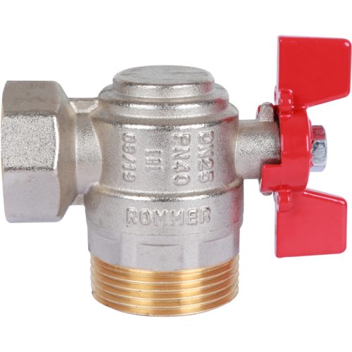 RBV-0006-0610225 ROMMER Шаровой кран угловой с американкой 1" ВН/НР, ручка бабочка