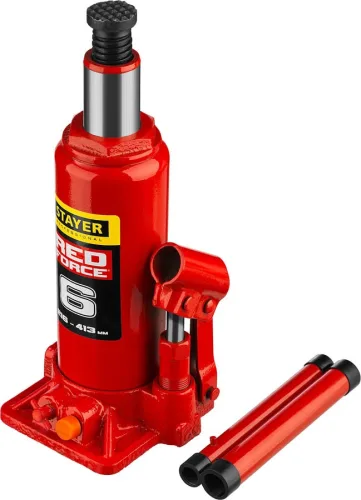 STAYER 6 т, 216-413 мм, домкрат бутылочный гидравлический RED FORCE 43160-6_z01 Professional