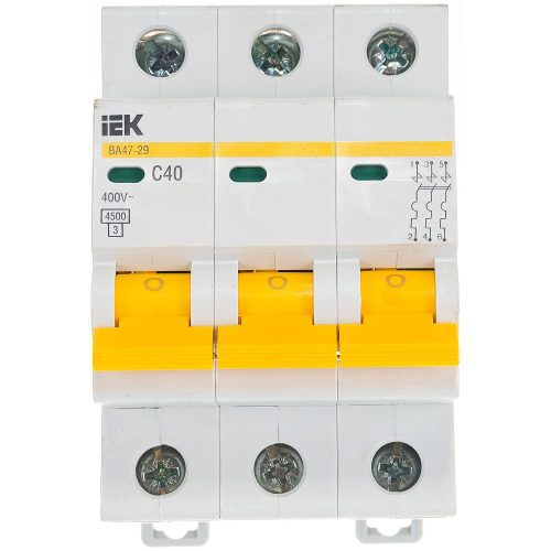 Выключатель автоматический ВА47-29 3p, 40А, С 4.5кА IEK MVA20-3-040-C