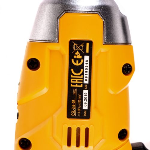 Фото Отвертка аккумуляторная CSL-3.6-02, Li-Ion, 3.6 В, 1.3 А*ч, в блистере Denzel Отвертка аккумуляторная CSL-3.6-02, Li-Ion, 3.6 В, 1.3 А*ч, в блистере Denzel