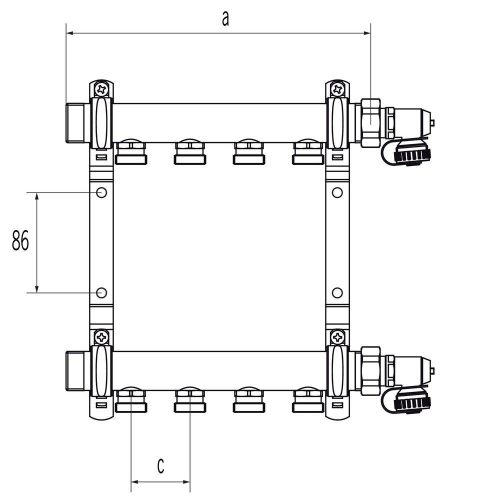Коллекторная группа REHAU HLV 4 - 1" на 4 контура 3/4" EK (нержавеющая сталь, без шаровых кранов)