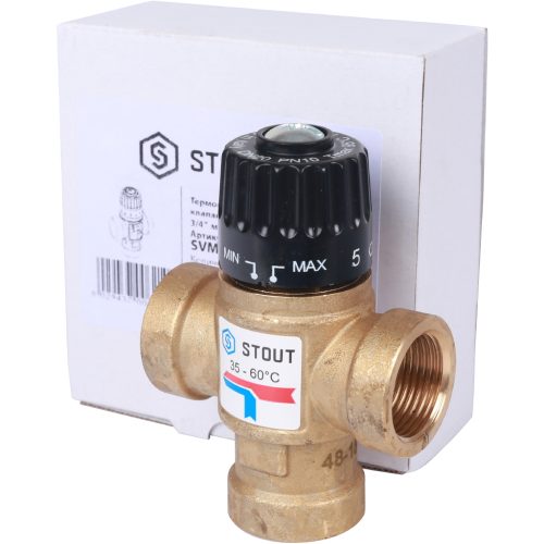 SVM-0110-166020 STOUT Термостатический смесительный клапан для систем отопления и ГВС 3/4"  ВР   35-60°С KV 1,6