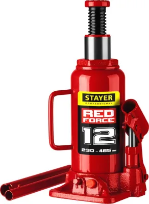 STAYER 12 т, 230-465 мм, домкрат бутылочный гидравлический RED FORCE 43160-12_z01 Professional
