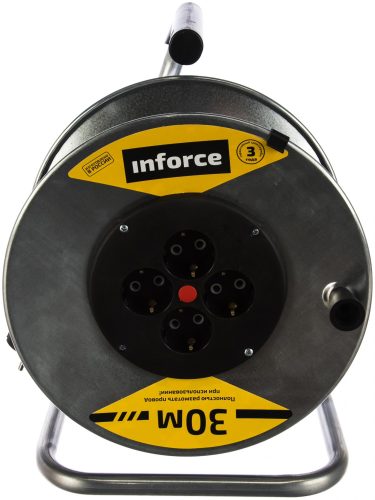 Inforce Удлинитель силовой на металл. катушке К4-Е-30 ПВС 3x1.5 30м, 16А, 4 встр. розетки с з/к 40130