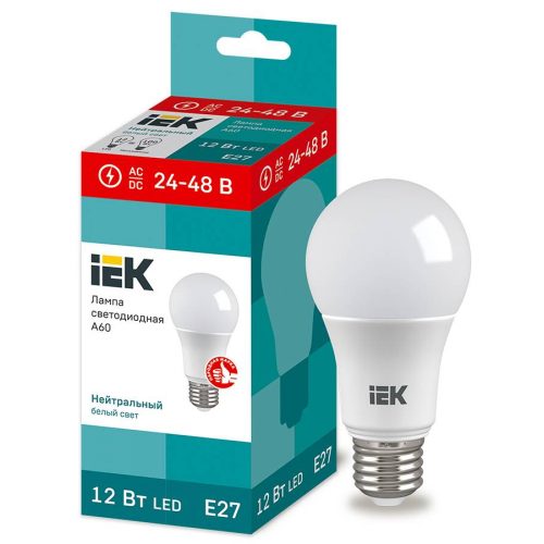 Лампа IEK LED A60 шар 12Вт 24-48В 4000К E27 LLE-A60-12-24-48-40-E27