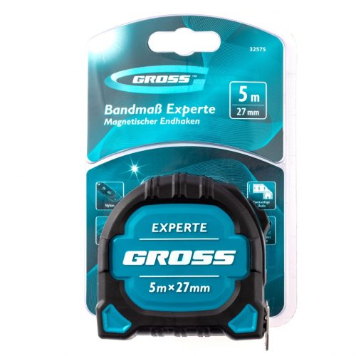Фото Рулетка Experte, 5 м x 27 мм, двухкомпонентный корпус, магнит, двухсторонняя разметка, нейлон Gross Рулетка Experte, 5 м x 27 мм, двухкомпонентный корпус, магнит, двухсторонняя разметка, нейлон Gross