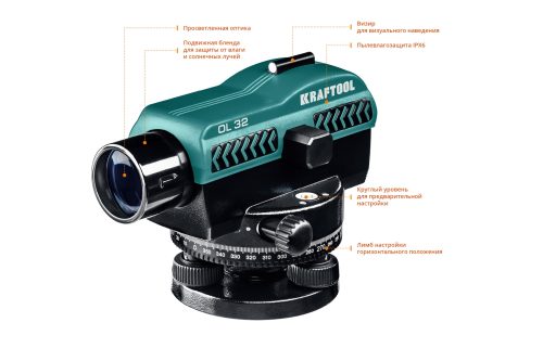 KRAFTOOL 122 м, увеличение 32Х, оптический нивелир OL-32 34520