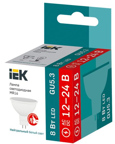 Лампа IEK LED MR16 софит 8Вт 12-24В 4000К GU5.3 LLE-MR16-08-12-24-40-GU5