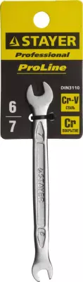 STAYER 6х7 мм, Cr-V сталь, хромированный, гаечный ключ рожковый 27035-06-07 Professional