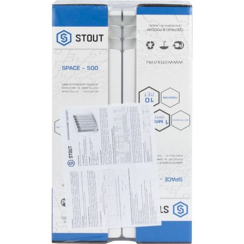 SRB-0310-050004 STOUT Space 500 4 секции радиатор биметаллический боковое подключение RAL9016