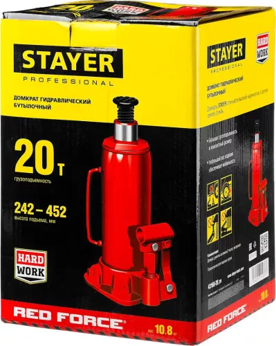 Фото Домкрат бутылочный гидравлический STAYER Red Force 43160-20_z01 (20 т) Домкрат бутылочный гидравлический STAYER Red Force 43160-20_z01 (20 т)
