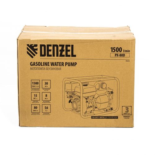 Фото Мотопомпа бензиновая для грязной воды PX-80D, 15 л.с, 3", 1500 л/мин, глубина 8 м , напор 30 м Denzel Мотопомпа бензиновая для грязной воды PX-80D, 15 л.с, 3", 1500 л/мин, глубина 8 м , напор 30 м Denzel