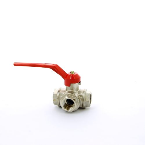 Кран шаровой трехходовой ITAP 128 - 1/2' (ВР, PN50, Tmax120°C, L-образный шар, ручка-рычаг красная)