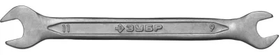 ЗУБР 9х11 мм, Cr-V сталь, хромированный, гаечный ключ рожковый 27010-09-11 Мастер