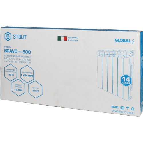 SRA-0110-050014 STOUT Bravo 500 14 секций радиатор алюминиевый боковое подключение RAL9010