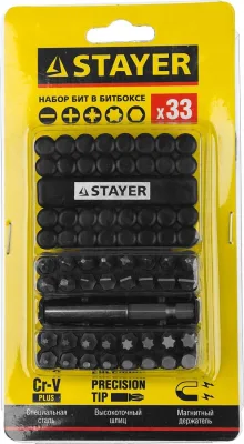 STAYER 33 шт., набор бит с адаптером 26085-H33