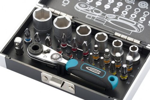 Набор бит и головок торцевых, 1/4, магнитный адаптер, сталь S2, пластиковый кейс, 26 предметов Gross