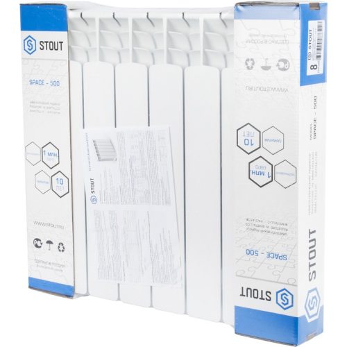 SRB-0310-050008 STOUT Space 500 8 секций радиатор биметаллический боковое подключение RAL9016