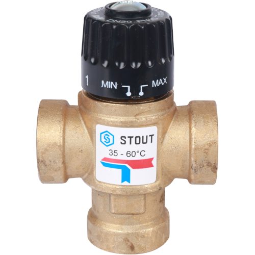 SVM-0110-166020 STOUT Термостатический смесительный клапан для систем отопления и ГВС 3/4"  ВР   35-60°С KV 1,6