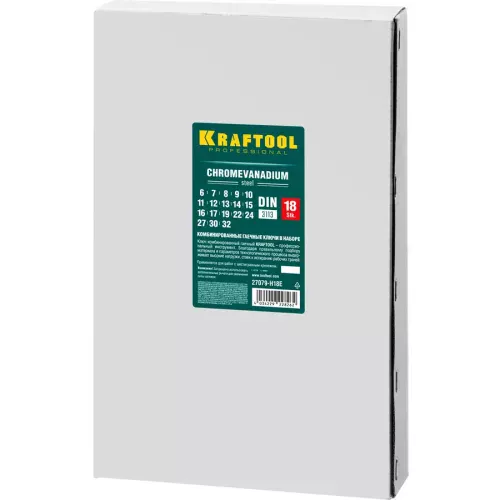 Фото KRAFTOOL 18 шт, 6 - 32 мм, набор комбинированных гаечных ключей 27079-H18E KRAFTOOL 18 шт, 6 - 32 мм, набор комбинированных гаечных ключей 27079-H18E