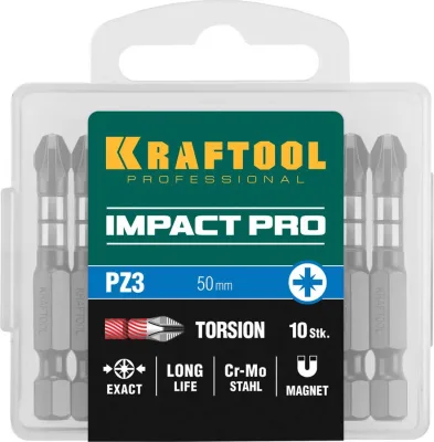 KRAFTOOL 50 мм, 10 шт., PZ3, профессиональные ударные биты Impact Pro 26193-3-50-S10